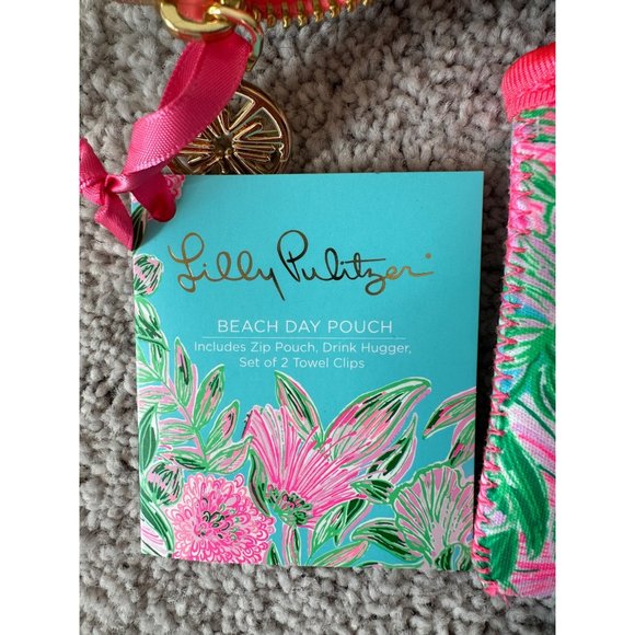 Lilly Pulitzer New Beach Day Pouch w/ Inside Pouch, Drink Holder, Towel Clips - Picture 8 of 15